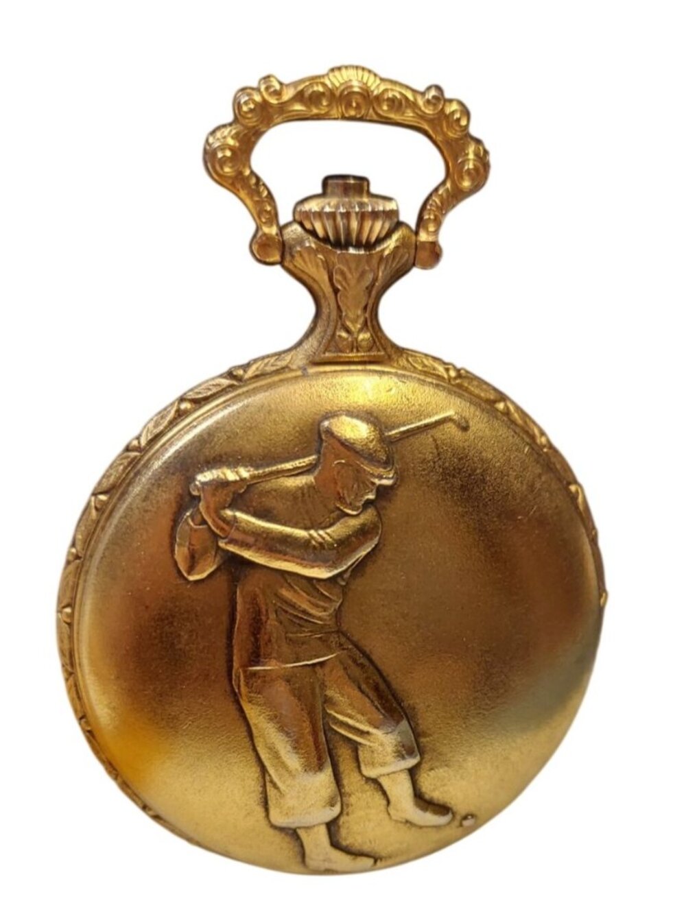 Vintage Peugeot 17-Jewel Gold Pocket Watch With Golf-Themed Engraved Case